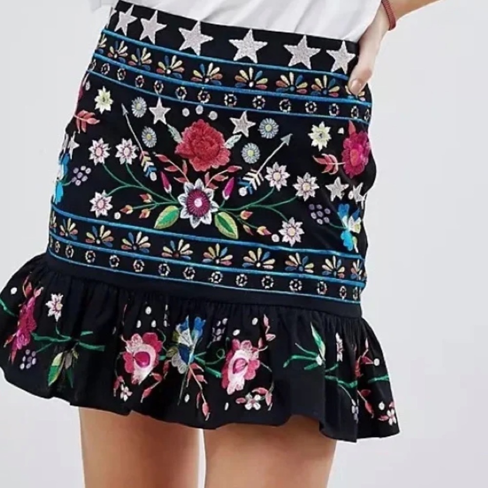 ASOS DESIGN Petite Star Embroidered Mini Skirt with Pep Hem